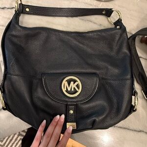 Michael Kors Black Shoulder Bag with Gold Accents
